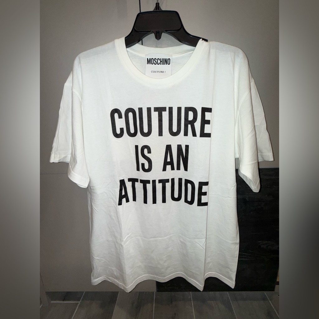 Women’s Moschino White 'Couture Is An Attitude' T-Shirt Size S
